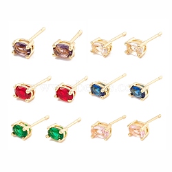Cubic Zirconia Oval Stud Earrings, Real 18K Gold Plated Brass Jewelry for Women, Lead Free & Cadmium Free, Mixed Color, 6.5x4.5mm, Pin: 1mm(EJEW-F282-21-G)
