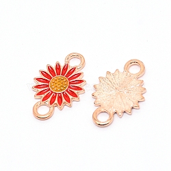 Light Gold Plated Alloy Enamel Links, Pendant Accessories, Sunflower Shape, Red, 21.5x14.5x2mm, Hole: 3mm(ENAM-WH0051-03D)