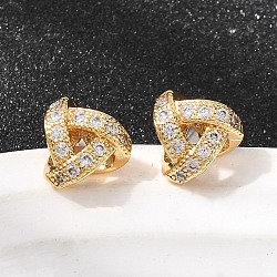 Knot Brass Micro Pave Clear Cubic Zirconia Stud Earrings, Nickel Free, Real 18K Gold Plated, 9x9mm(EJEW-P331-04G)