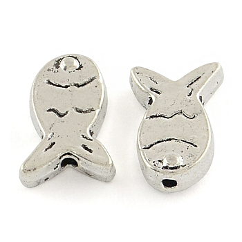 Tibetan Style Fish Alloy Beads, Cadmium Free & Lead Free, Antique Silver, 11.5x8x3.5mm, Hole: 1mm, about 1086pcs/1000g