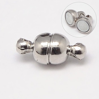 Round Brass Magnetic Clasps with Loops, N35 Grade Strong Magnet, Oval, Nickel Free, Platinum, 11x5mm, Hole: 1mm