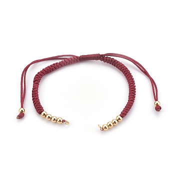 Nylon Cord Braided Bracelet Making, with Brass Beads, Golden, Indian Red, 10-1/4 inch~11-7/8 inch(26~30cm), 3mm