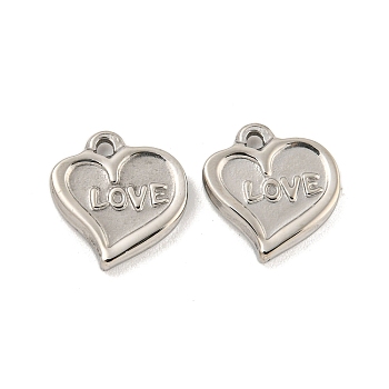 Valentine's Day 304 Stainless Steel Charms, Heart with Word Love Charm, Stainless Steel Color, 12x11.5x2mm, Hole: 1.4mm