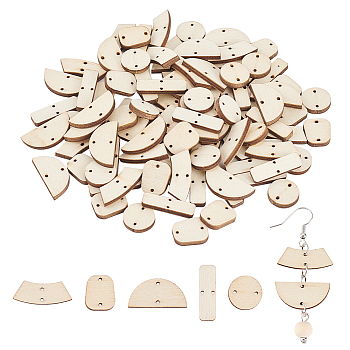 20 Sets 5 Sizes Undyed Wood Connector Charms, Geometric Links, Mixed Shapes, BurlyWood, 9.5~23x6.5~24x2.5mm, Hole: 1~1.2mm