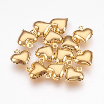 304 Stainless Steel Pendants, Puffed Heart, Real 18K Gold Plated, 13x11.5x4.5mm, Hole: 1.2mm