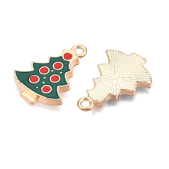 Christmas Theme Alloy Enamel Pendants, Cadmium Free & Lead Free, Light Gold, Christmas Tree, 23x16x2.5mm, Hole: 2mm