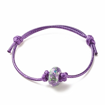 Natural Ocean White Jade(Dyed) Rondelle Beaded Cord Bracelet, Gemstone Adjustable Bracelet for Women, Purple, Inner Diameter: 1-3/4~3-1/8 inch(4.3~7.9cm)
