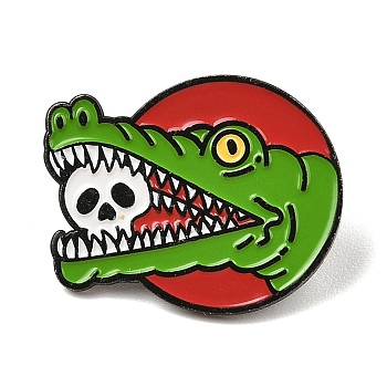 Animal Alloy Enamel Pin Brooch for Backpack Clothes, Crocodile with Skull, 23.5x30mm