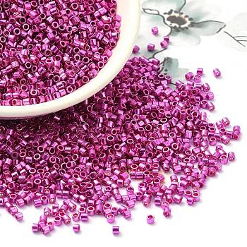 Electroplate Glass Seed Beads, Metallic Colours, Cylinder, Pink Plated, 2x1.5mm, Hole: 1mm, about 58967pcs/pound