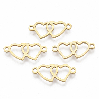 201 Stainless Steel Links connectors, Laser Cut, Heart to Heart, Golden, 8.5x19.5x1mm, Hole: 1.5mm