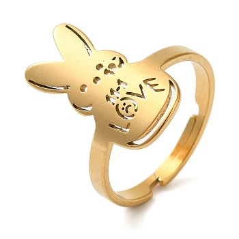 304 Stainless Steel Adjustable Rings for Women, Rabbit with Word Love, Golden, Inner Diameter: 18mm