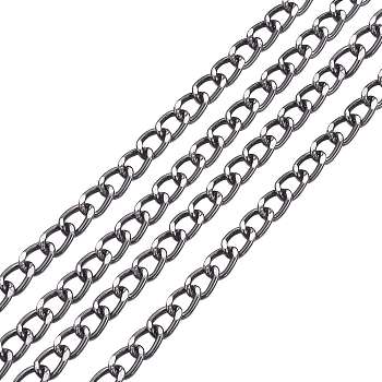 3m Aluminium Twisted Curb Chains, Diamond Cut Chains, Unwelded, Faceted, Gunmetal, 10x6.5x1.8mm