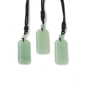 Natural Green Aventurine Rectangle Pendant Necklace with Nylon Cord for Women, 25.98~27.17 inch(66~69cm)