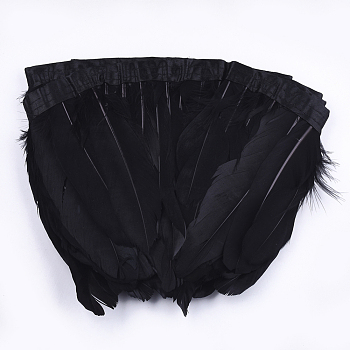 Goose Feather Fringe Trimming, Costume Accessories, Dyed, Black, 145~195mm, about 2m/bag