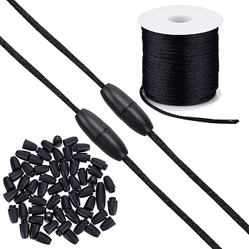 Nylon Thread, Rattail Satin Cord, with Plastic Breakaway Clasps, Black, Thread: 2mm, about 25.15 yards(23m)/roll
