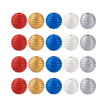 50Pcs 5 Styles Painted Natural Wood Beehive European Beads, Large Hole Beads, Round, Mixed Color, 10pcs/style