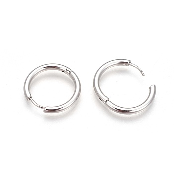 304 Stainless Steel Hoop Earrings, Manual Polishing Huggie Earrings, Stainless Steel Color, 10 Gauge, 13x2.5mm, Pin: 0.9mm(±0.1mm), Inner Diameter: 8mm