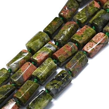 Natural Unakite Beads Strands, Nuggets, 6~12x6~7mm, Hole: 0.8mm, about 26~35pcs/strand, 15.55''~16.14''(39.5~41cm)