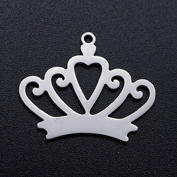 201 Stainless Steel Pendants, Crown, Stainless Steel Color, 20x25x1mm, Hole: 1.4mm