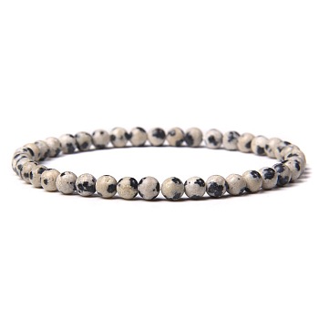 Natural Dalmatian Jasper Beads Stretch Bracelets, Round, 4mm