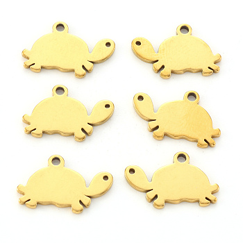 Vacuum Plating 304 Stainless Steel Charms, Laser Cut, Tortoise, Golden, 9.5x15x1mm, Hole: 1.2mm