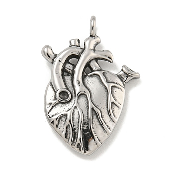 316 Surgical Stainless Steel Pendants, Human Heart Charm, Antique Silver, 30.5x21x5mm, Hole: 3mm