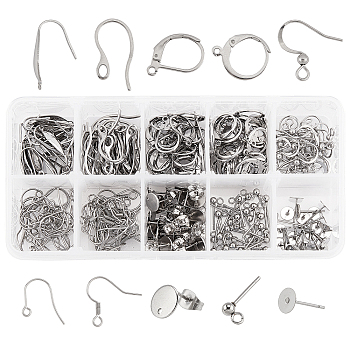 304 Stainless Steel Earring Findings, Earring Cabochon Setting Post Cup, Mixed Shapes, Stainless Steel Color, 300pcs/Box