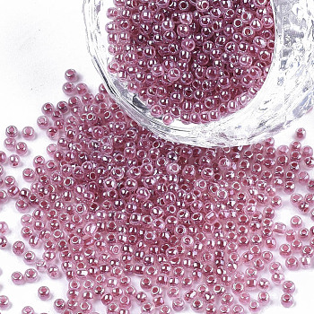 12/0 Imitation Jade Glass Seed Beads, Luster, Dyed, Round, Pale Violet Red, 2mm, Hole: 1mm, about 40000pcs/bag