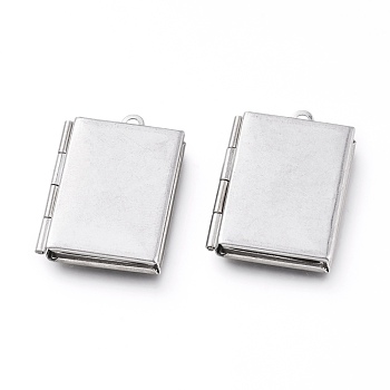 Non-Tarnish 304 Stainless Steel Locket Pendants, Photo Frame Charms for Necklaces, Rectangle, Stainless Steel Color, Tray: 15x9.5mm, 26x19x4.5mm, Hole: 2mm