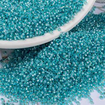 MIYUKI Round Rocailles Beads, Japanese Seed Beads, (RR647) Dyed Aqua Silverlined Alabaster, 15/0, 1.5mm, Hole: 0.7mm, about 5555pcs/bottle, 10g/bottle