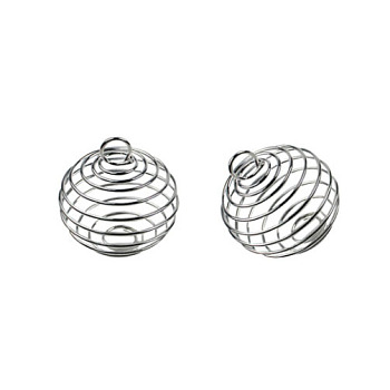 Iron Spiral Bead Cage Pendants, Round Charm, Silver, 30x25mm, Hole: 5mm