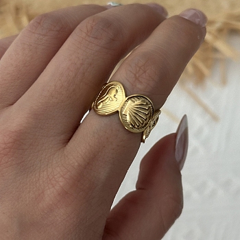 Ocean Brass Cuff Open Rings, Shell Shape, Golden, 17mm, US Size 7 1/4(17.5mm)
