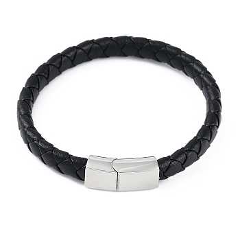 Braided Microfiber Leather Cord Bracelets, with 304 Stainless Steel Magnetic Clasps, Stainless Steel Color, 8-1/8 inch(20.5cm)