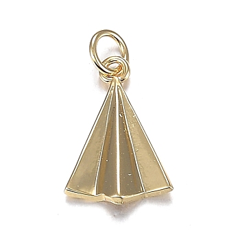 Brass Charms, with Jump Rings, Long-Lasting Plated, Paper Plane, Real 18K Gold Plated, 13x9x2mm, Hole: 3mm