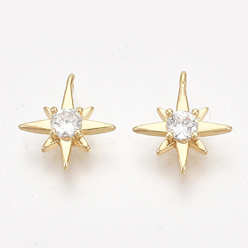 Brass Cubic Zirconia Charms, Star, Clear, Nickel Free, Real 18K Gold Plated, 10.5~11x9~9.5
x2.5mm, Hole: 0.8mm