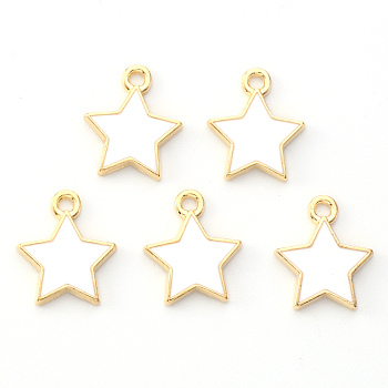 Light Gold Plated Alloy Enamel Pendants, Star, White, 14x12.5x1.5mm, Hole: 1.2mm