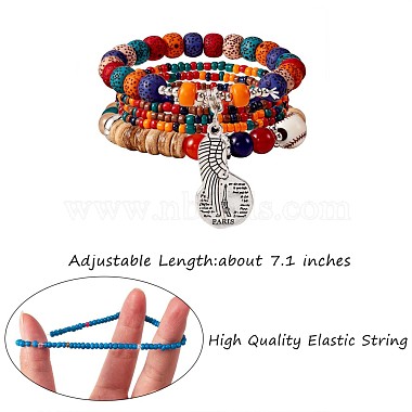 5 pièces 5 style bois et verre graine et acrylique perlé bracelets extensibles sertis de baseball(JB709B)-2