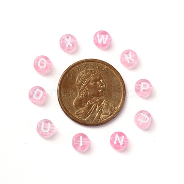 Transparent Pink Acrylic Beads, Horizontal Hole, Mixed Letters