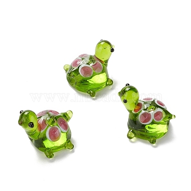 Yellow Green Tortoise Lampwork Beads