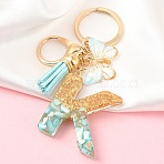 Resin & Acrylic Keychain, with Tassel Pendant and Iron Findings, Letter K, 10cm, pendant: 26~42mm.(KEYC-YW00132-11)