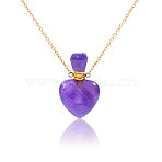 1Pc Stainless Steel Heart Natural Amethyst Perfume Bottle Necklaces for Women, Golden, 18.54 inch(47.1cm)(NJEW-CA0001-26B)