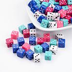 Chunky Mixed Color Acrylic Dice Beads, Size: about 7.5mm long, 7.5mm wide, 7.5mm thick, hole: 1.5mm.(X-MACR-3030)