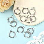 12Pcs Alloy Rhinestone Pendants, Ring Charms, Platinum, 20.5x17.5x2mm, Hole: 2mm(FIND-YW0007-95P)