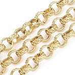 304 Stainless Steel Textured Rolo Chains, Unwelded, with Spool, Ion Plating(IP), Real 18K Gold Plated, 8x3mm(CHS-C022-05G)