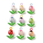 Alloy Enamel Pendants, Tulip Flower Charms, Mixed Color, 16x10x6mm, Hole: 1.5mm(AL-CBAEAA8-01)