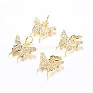 Long-Lasting Plated Brass Micro Pave Cubic Zirconia Charms, Butterfly, Real 18K Gold Plated, 11x12x2.5mm, Hole: 3mm(ZIRC-F069-32G)