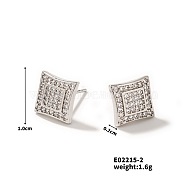 Elegant Valentine's Day Earrings, European and American Fashion Square Stud Earrings, Platinum, 10x2mm(XF9247-2)