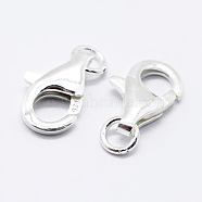 925 Sterling Silver Lobster Claw Clasps, Carved 925, Platinum, 15.5mm, Hole: 2mm(STER-K167-074D-P)