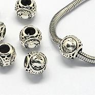 Alloy European Beads, Large Hole Rondelle Beads, with Constellation/Zodiac Sign, Antique Silver, Cancer, 10.5x9mm, Hole: 4.5mm(PALLOY-S082-04)