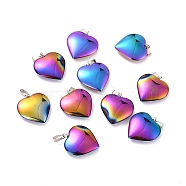 Electroplate Non-magnetic Synthetic Hematite Pendants, with Platinum Tone Brass Findings, Rainbow Heart, Multi-color Plated, 17.5x15x5mm, Hole: 6x2.5mm(G-I315-01A)